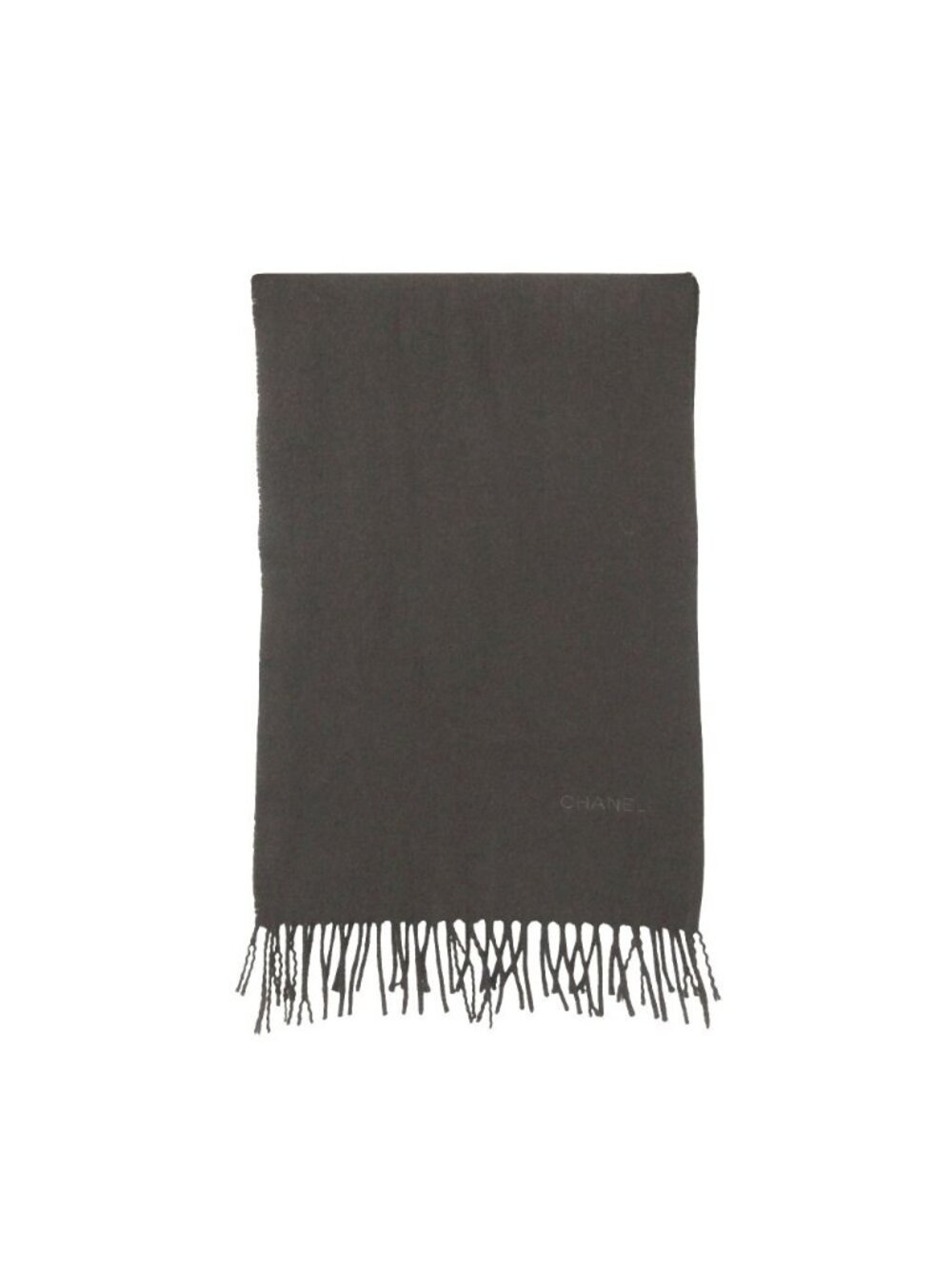 Chanel Scarf Run Logo Embroidery Fringe Melton Brown